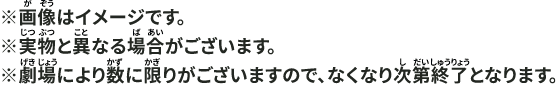 ※画像はイメージです。※実物と異なる場合がございます。※劇場により数に限りがございますので、なくなり次第終了となります。